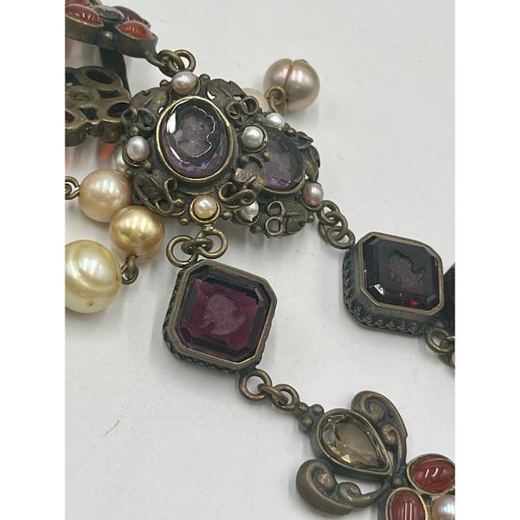 Extasia Vintage Glass Intaglio and Seed Pearl Pendant Necklace Artisan Jewelry - Picture 11 of 16